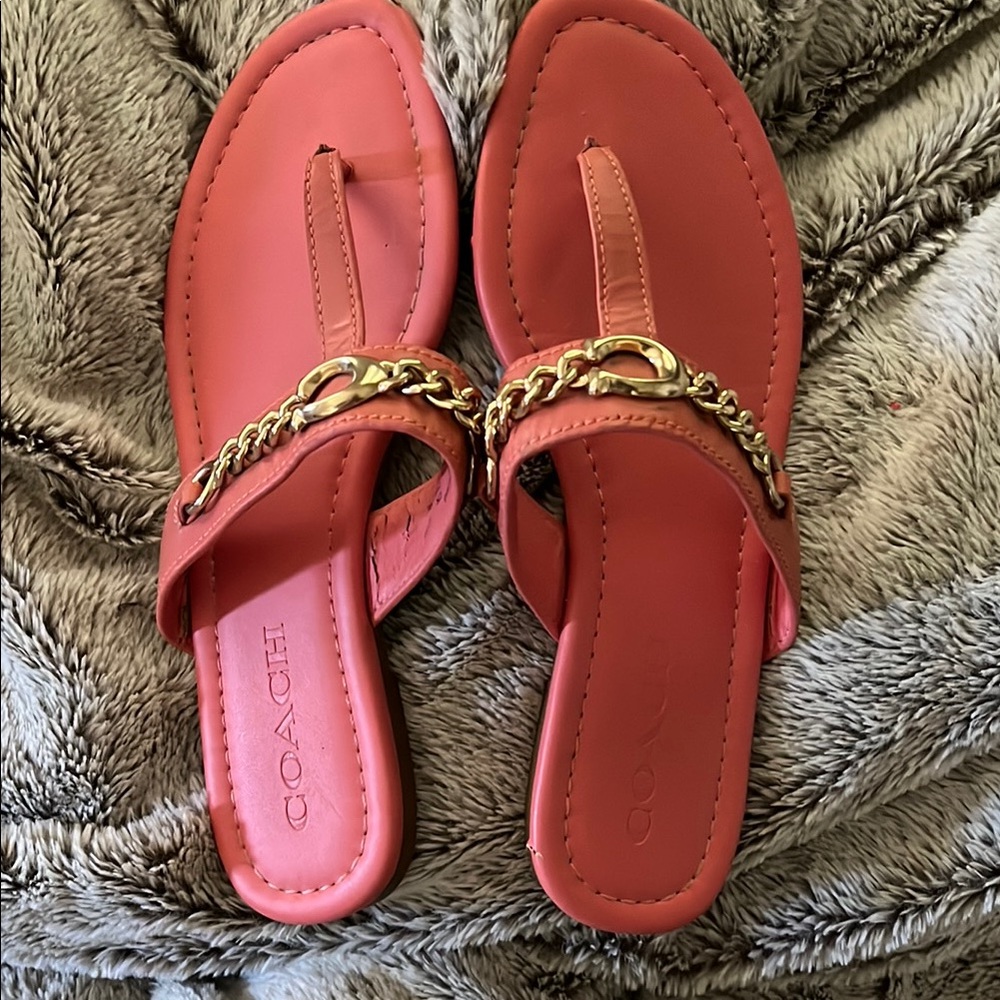 Coach Pink and Gold Sandals with Chic Chain Accent